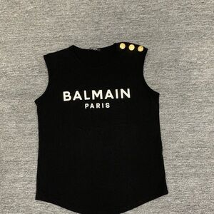 Authentic Balmain Black Tank Top with Gold Accents